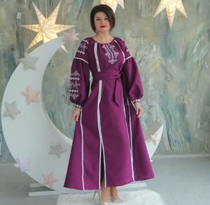 เดรสยาวพิมพ์ลายวินเทจฤดูร้อนปี 2026 สำหรับผู้หญิง คอวี แขนยาว จับจีบ สไตล์โบฮีเมียน ผ้าฝ้ายยูเครน ชุดลำลองชายหาดสุดเซ็กซี่ - Product Image 3