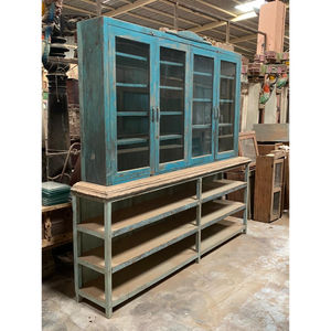 LUXURY CLASSIC ANTIQUE VINTAGE <b>WOOD</b> <b>CABINET</b> GLASS DOORS FARMHOUSE STYLE LIVING ROOM FURNITURE CUSTOMIZED COLOR Dining - Product Image 3