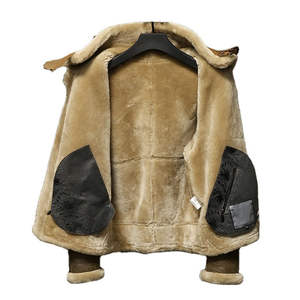 Prêt Stock B3 Bomber Veste Hommes En Peau De Mouton En Cuir Véritable Avec Doublure En Peau De Mouton Locomotive Épaisse Moto Veste - Product Image 4
