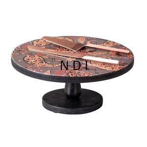 Accessoires de décoration de vaisselle de célébration de fête d'anniversaire support de gâteau de Base en bois enduit de poudre noire - Product Image 1
