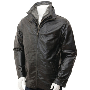 Chaqueta casual para hombre con aspecto de cuero liso, estilo moderno y sencillo para uso diario. - Product Image 1