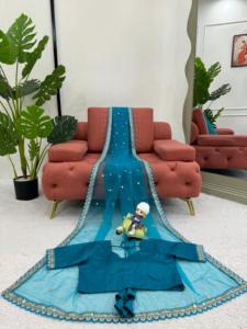 Saree et chemisier brodés en filet à paillettes pour femmes, style bollywood, pour fête - Product Image 6