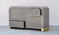 Buffet de rangement en bois massif à 4 tiroirs avec incrustation osseuse et design cascade, style moderne et traditionnel, pour salon, bar à domicile et entrée