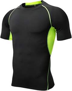 Alta calidad secado rápido estiramiento entrenamiento Fitness manga corta Rash Guard Top ropa de gimnasio activa para hombres - Product Image 4