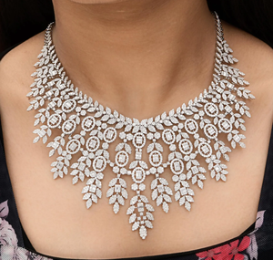 Collar llamativo de boda con diamantes de laboratorio, joyería de lujo de plata de ley 37,40 de 925 quilates para novia - Product Image 3