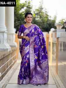 Vêtements ethniques traditionnels indiens Saree en soie Banarasi doux Zari tissage Meenakari Touchup Design frontière pour mariage-Leranath - Product Image 6