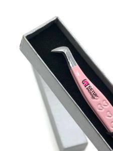 Pince à épiler pour extensions de cils en acier inoxydable, design optimal, pointe argentée de haute qualité, outil de beauté, revêtement poudré rose clair, 10 mm - Product Image 4