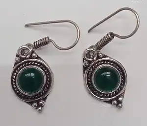 Pendientes de aro de moda elegantes hechos a mano en plata con piedras preciosas Proveedores a granel - Product Image 1