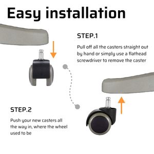 Roulettes de chaise de bureau en caoutchouc robuste de 2 pouces (jeu de 5) (10MM 11MM Options de tige) Options de tige Roulettes de meubles - Product Image 6