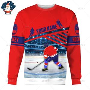 Hockey Nombre personalizado Transferencia de calor Impreso 100% Poliéster Transpirable Sudaderas Amantes del hockey Cuello gráfico Gimnasio Fitness Hombres - Product Image 1