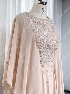 Винтажное элегантное вечернее платье в арабском стиле из Дубая, светло-розовое, с вырезом-лодочкой, свободного кроя, в пол, из шифона, с пайетками и бисером, силуэт «русалка», для выпускного вечера - Product Image 4