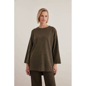 Khaki Women's Knit Crew Neck Tunic <b>Top</b> - Product Image 2
