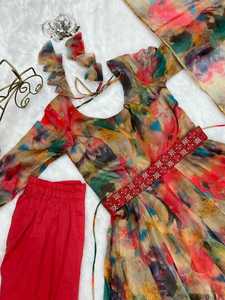 ÚLTIMO ORGANJA TELA DE SEDA TOTALMENTE FLAIR KALI PATRÓN Y LONA PATTA CON CONJUNTO DUPPTA - Product Image 4