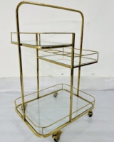 Chariot de bar de luxe moderne en acier inoxydable robuste sur roulettes, non pliable, à 2 niveaux, avec double rangement pour four à micro-ondes