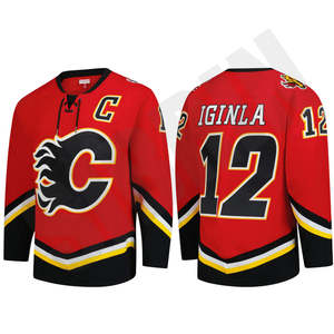 Maillot de hockey sur glace rouge personnalisé avec logo flamboyant C, nom cousu IGINLA, numéro 12, uniforme d'entraînement pour hommes, vêtements de sport, nouveau - Product Image 1