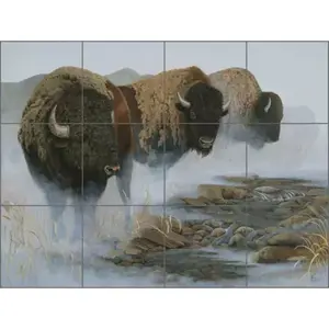 Kendrick Carrelage Céramique Murale Buffalo Animal Lodge Art pour Cuisine Dosseret POV-LKA022 Murale - Product Image 1
