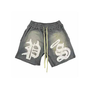 กางเกงขาสั้นผู้ชายวินเทจฤดูร้อนทรงหลวมผ้าฝ้ายเทอร์รี่สไตล์สตรีทแวร์ทรงหลวมพิมพ์ลาย - Product Image 1