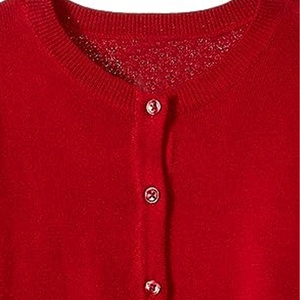 Fabricantes de prendas de punto Logotipos personalizados Mezcla de lana informal roja Cárdigan de punto para mujer Suéter Cárdigan de manga larga de punto para mujer - Product Image 2