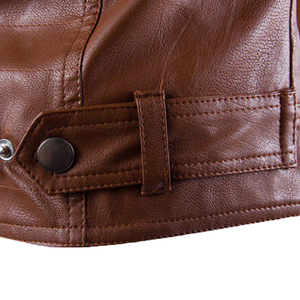 แจ็กเก็ตหนังแฟชั่นผู้ชายคอเสื้อแบบถอดได้กันลมมีซิปเสื้อโค้ทหนังสีดำ - Product Image 2