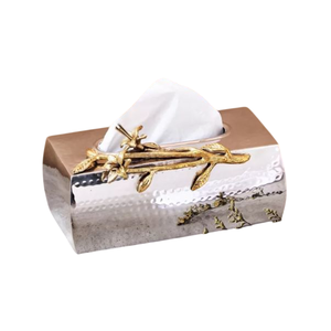 Caja de pañuelos dorada con forma de rectángulo moderno con acento de tigre Caja de pañuelos de material metálico de alta calidad Servilletero en precio al por mayor - Product Image 5