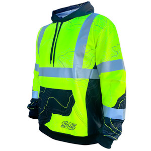 Sublimación de dos toneladas Cinta reflectante Manga larga Bolsillo de canguro Pull Over Sudadera con capucha de seguridad para hombres - Product Image 4