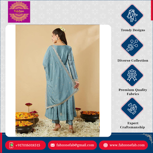 ชุดคุर्ติและผ้าคลุมไหล่แบบอินเดีย ดีไซน์สวยงาม เหมาะสำหรับงานปาร์ตี้ ผลิตจากผ้าไหม CP Vichitra พร้อมงานปักเลื่อมและงานปักลาย - Product Image 4