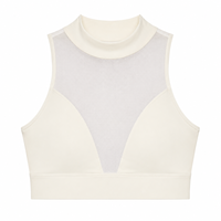 Soutien-gorge de sport personnalisé à col montant, 78% Nylon 22% Spandex, 230 g/m², ivoire, maintien moyen, panneau en maille, bretelles larges, doux, pour la gym et le sport, vente en gros
