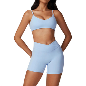 สปอร์ตบราสำหรับเล่นกีฬาโยคะฟิตเนสกลางแจ้งคอกลมสำหรับผู้หญิงระบายอากาศได้ดีผ้ารัดเอวแบบมีลูกไม้ด้านหน้าโลโก้สูงแห้งเร็ว - Product Image 1