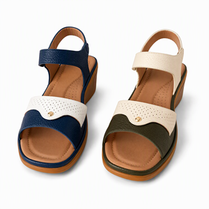 Sandalias de cuña con punta abierta para mujer, con correa al tobillo y talón descubierto, transpirables, para verano y playa, pantuflas para mujer, venta al por mayor para el hogar - Product Image 1