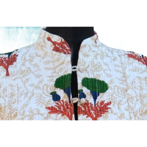 Veste longue matelassée bloc à la main imprimé hiver Jaipuri femme été coton tissu - Product Image 2