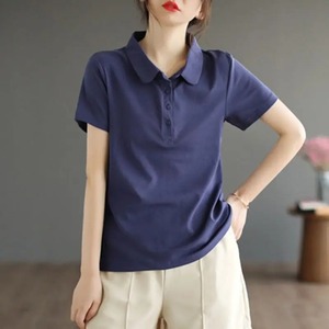 Stylish Vintage <b>Women's</b> Casual Short <b>Sleeve</b> Cotton T-<b>Shirt</b> Oversized <b>Long</b>-Fit Fleece <b>Polo</b> Loose Solid Design New Pullover Top - Product Image 6