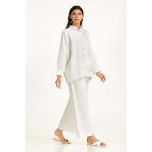 ชุดเซ็ตผ้าลินินย้อมสีขาวลำลองสำหรับผู้หญิง 2 ชิ้น กางเกงขาสั้น ไซส์ XS/XS สำหรับฤดูใบไม้ผลิ/ฤดูร้อน - Product Image 2