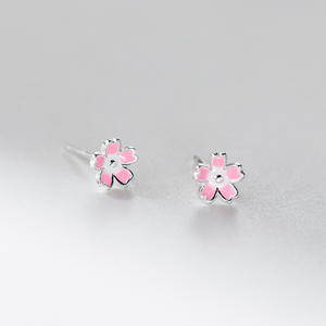 Pendientes de Plata de Ley 925 con Flores Rosas y Azules, Joyería Minimalista para Uso Diario - Product Image 2