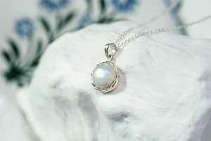 Silver <b>Moonstone</b> Necklace, Organic Silver Rainbow <b>Moonstone</b> Pendant, June Birthstone Necklace, 925 Sterling Silver Necklace - Product Image 2