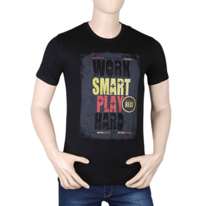 Camiseta estampada de manga corta con cuello redondo y corte ajustado para hombre - Negro - Product Image 2