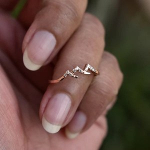 Dainty Mountain 10k Gold Lab Grown Diamond Wedding Band White Gold Plated Engagement Ring Gift for <b>Your</b> <b>Love</b> - Product Image 1