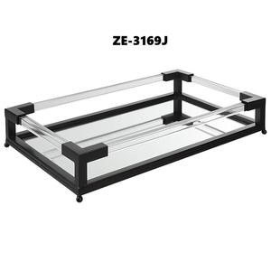 Plateau en plastique écologique fait main de luxe, finition brillante, placage cuivre antique, décoration d'intérieur élégante, style américain, design rond - Product Image 2