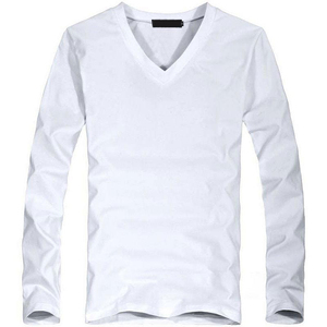 Camiseta informal transpirable ajustada de poliéster/algodón de manga larga con cuello redondo para hombre, envío DDP térmico liso - Product Image 3