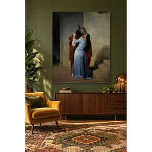 Fida Francesco Hayez Le baiser sur l'escalier Femme en robe de satin bleue Impression sur toile - Product Image 5
