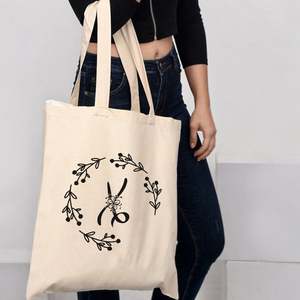 กระเป๋าผ้าแคนวาสสำหรับผู้หญิง ปักอักษรย่อแบบกำหนดเอง ตัวอักษร 'X' - Product Image 3