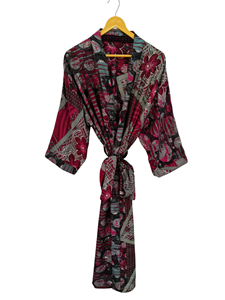 Túnica India Floral Seda Sari Kimono Vintage Sari Robe Suave Playa Fiesta Vestido Indio Hecho A Mano Seda Kimono - Product Image 2