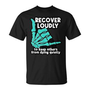 T-Shirt Nera a Maniche Corte in Cotone 65% Poliestere 35% per Adulti, Design Promozionale 'Recover Loudly to Keep Others' - Product Image 1