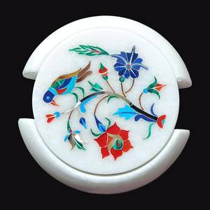 Posavasos de mármol blanco tallado con incrustaciones para bebidas frías y calientes, juego de posavasos con soporte para té y café, par para mesa. - Product Image 2