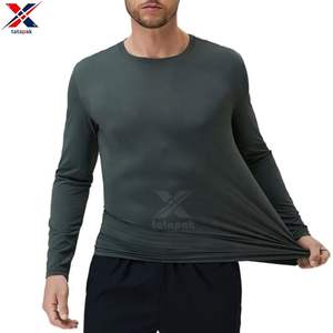 T-shirts pour hommes en polyester écologique de haute qualité, à séchage rapide, manches longues, formels, avec logo personnalisé brodé, tissu tricoté - Product Image 1