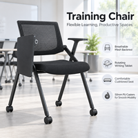 Chaise de formation mobile professionnelle avec tablette d'écriture, dossier en maille et roulettes pour salle de classe, salle de conférence, espace de formation