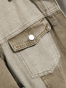 Veste en jean à panneaux de couleur unie pour hommes, veste en jean vintage à manches longues avec bouton de poche avant et personnalisation complète - Product Image 4