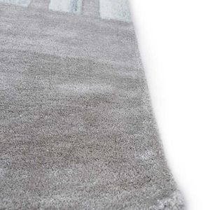 Alfombra Brock Empire de diseño moderno con mechones a mano, multicolor, verde mostaza y gris, patrón geométrico, corte de seda/lana antideslizante - Product Image 4