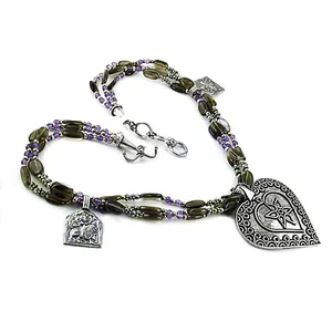 Collar de Perlas de Agua Dulce con Colgante de Corazón, Chapado en Oro y Rodio, Joyería con Piedras Preciosas, Forma/Patrón de Número - Product Image 1