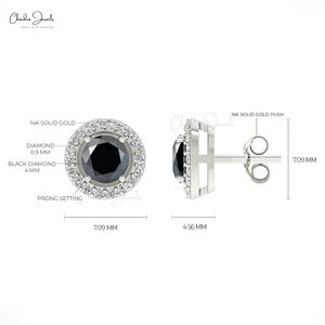 Best-seller 2025 14k Solid Gold White Diamond Halo Stud 4mm Black Diamond Gift Boucles d'oreilles pour elle Fournisseur de bijoux en or personnalisés - Product Image 4
