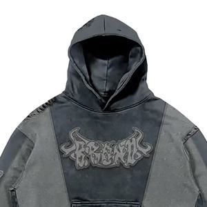 Sweats à capuche vintage unisexe 100% coton personnalisés de haute qualité impression numérique patch de broderie épais à capuche hiver approprié - Product Image 4